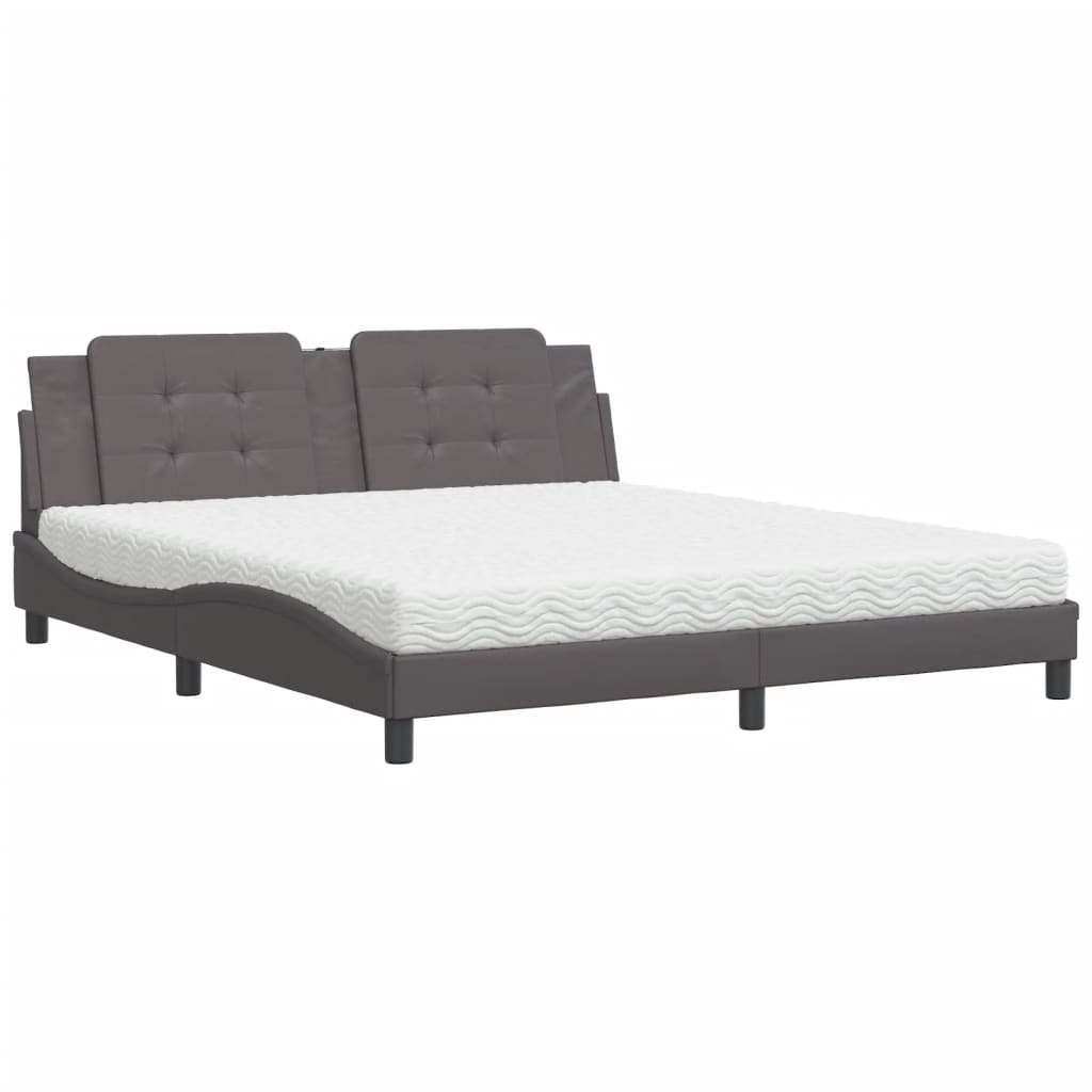 vidaXL Pat cu saltea, gri, 180x200 cm, piele ecologică vidaXL Pat cu saltea, gri, 180x200 cm, piele ecologică