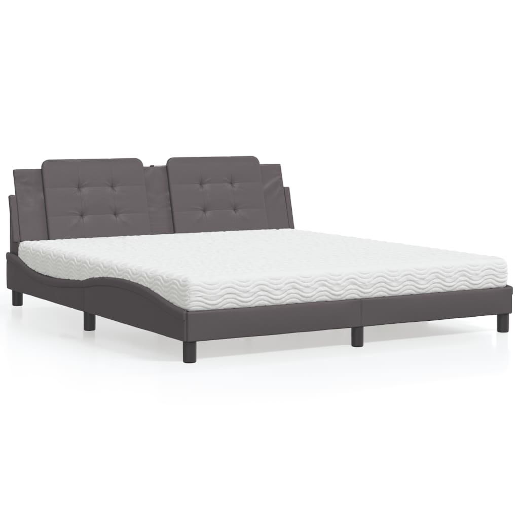 vidaXL Pat cu saltea, gri, 180x200 cm, piele ecologică vidaXL Pat cu saltea, gri, 180x200 cm, piele ecologică