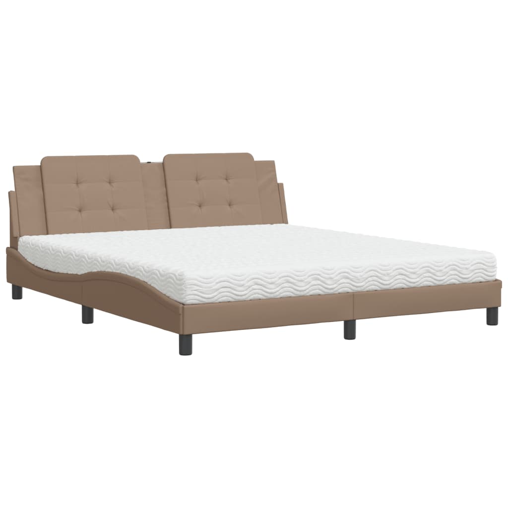 vidaXL Pat cu saltea, cappuccino, 180x200cm piele ecologică vidaXL Pat cu saltea, cappuccino, 180x200cm piele ecologică