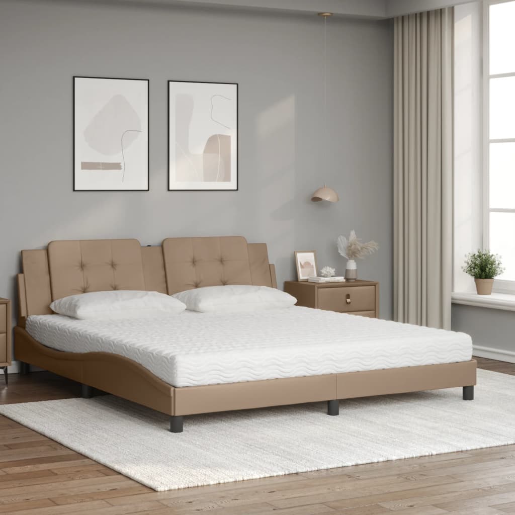 vidaXL Pat cu saltea, cappuccino, 180x200cm piele ecologică vidaXL Pat cu saltea, cappuccino, 180x200cm piele ecologică