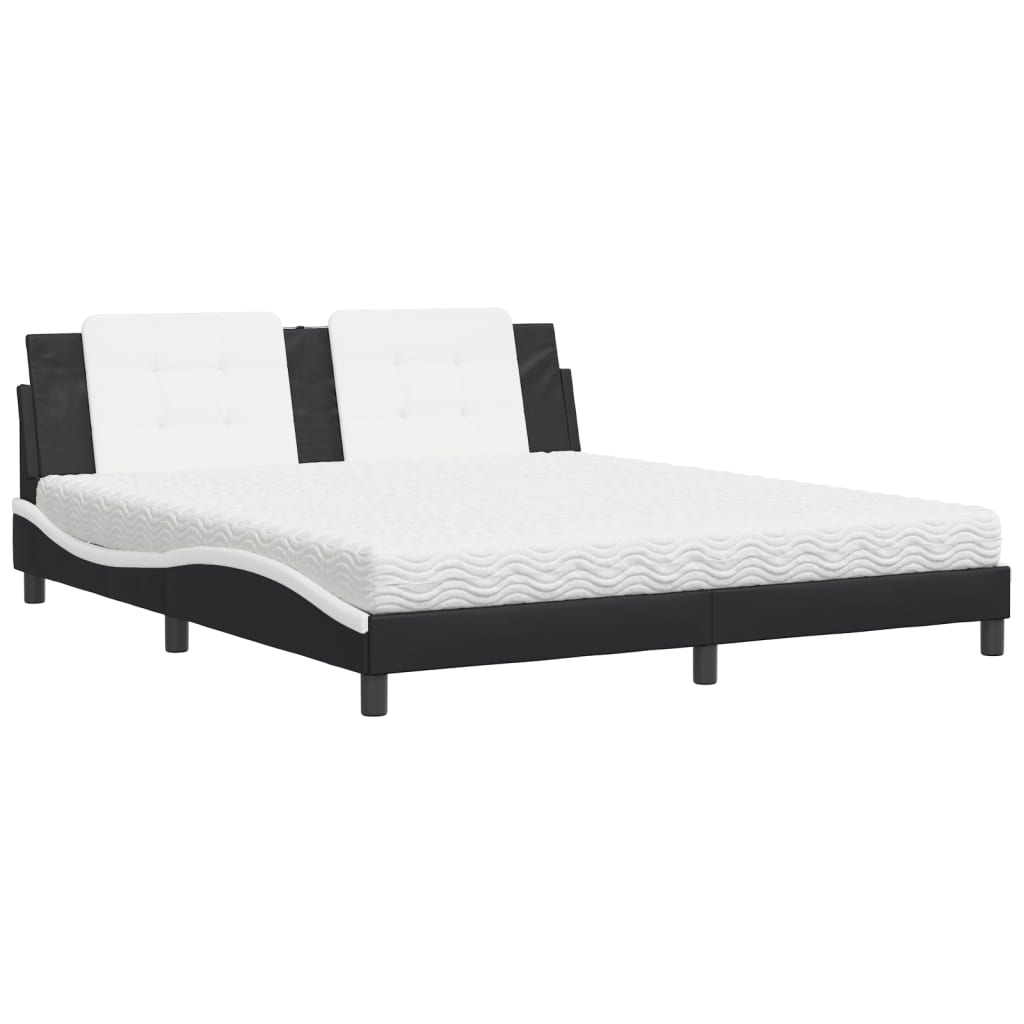 vidaXL Pat cu saltea, alb și negru, 180x200 cm, piele ecologică vidaXL Pat cu saltea, alb și negru, 180x200 cm, piele ecologică