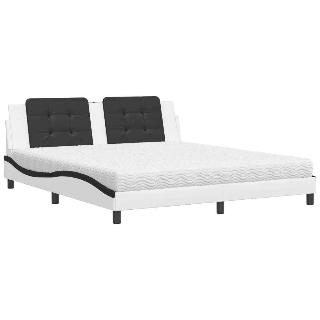 vidaXL Pat cu saltea, alb și negru, 180x200 cm, piele ecologică