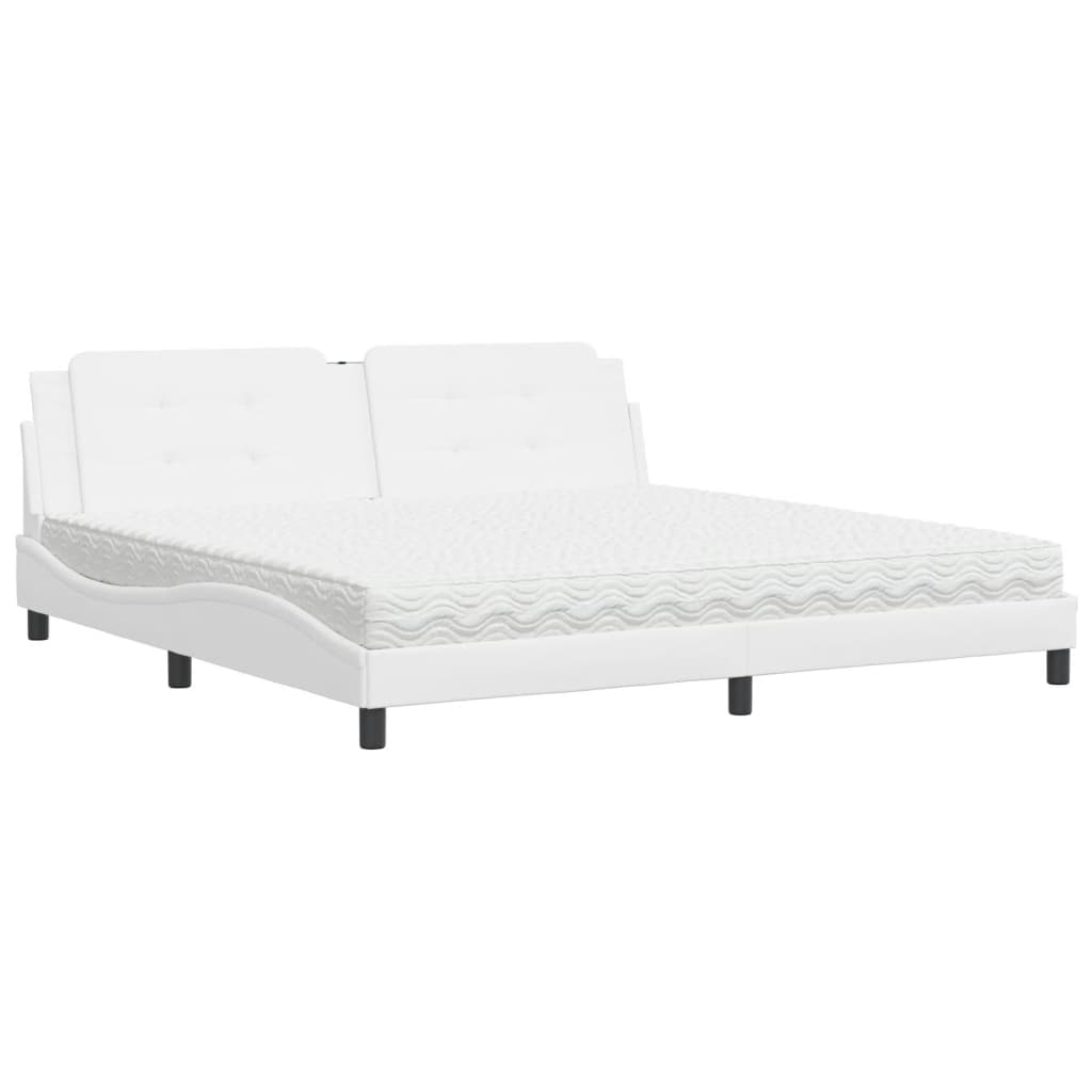vidaXL Pat cu saltea, alb, 200x200 cm, piele ecologică