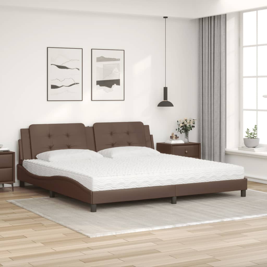 vidaXL Pat cu saltea, maro, 200x200 cm, piele ecologică