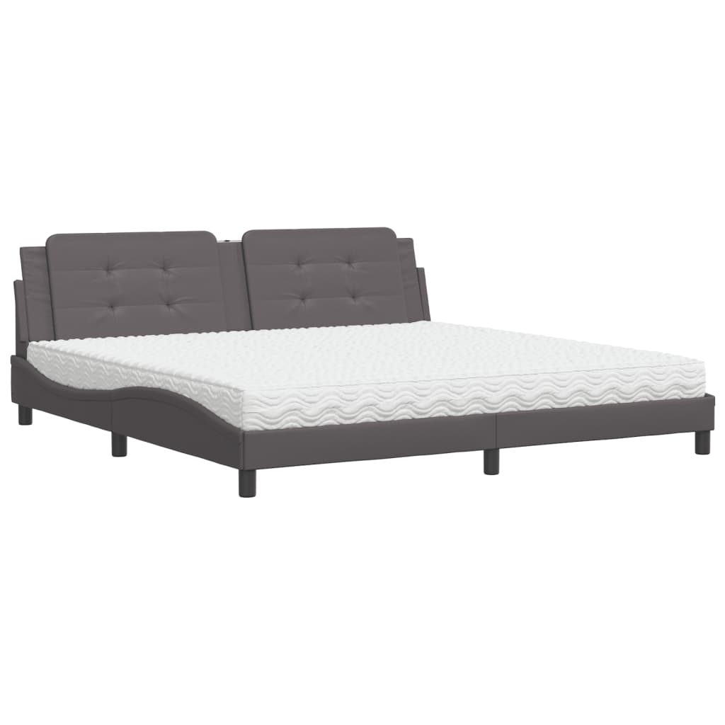 vidaXL Pat cu saltea, gri, 200x200 cm, piele ecologică vidaXL Pat cu saltea, gri, 200x200 cm, piele ecologică