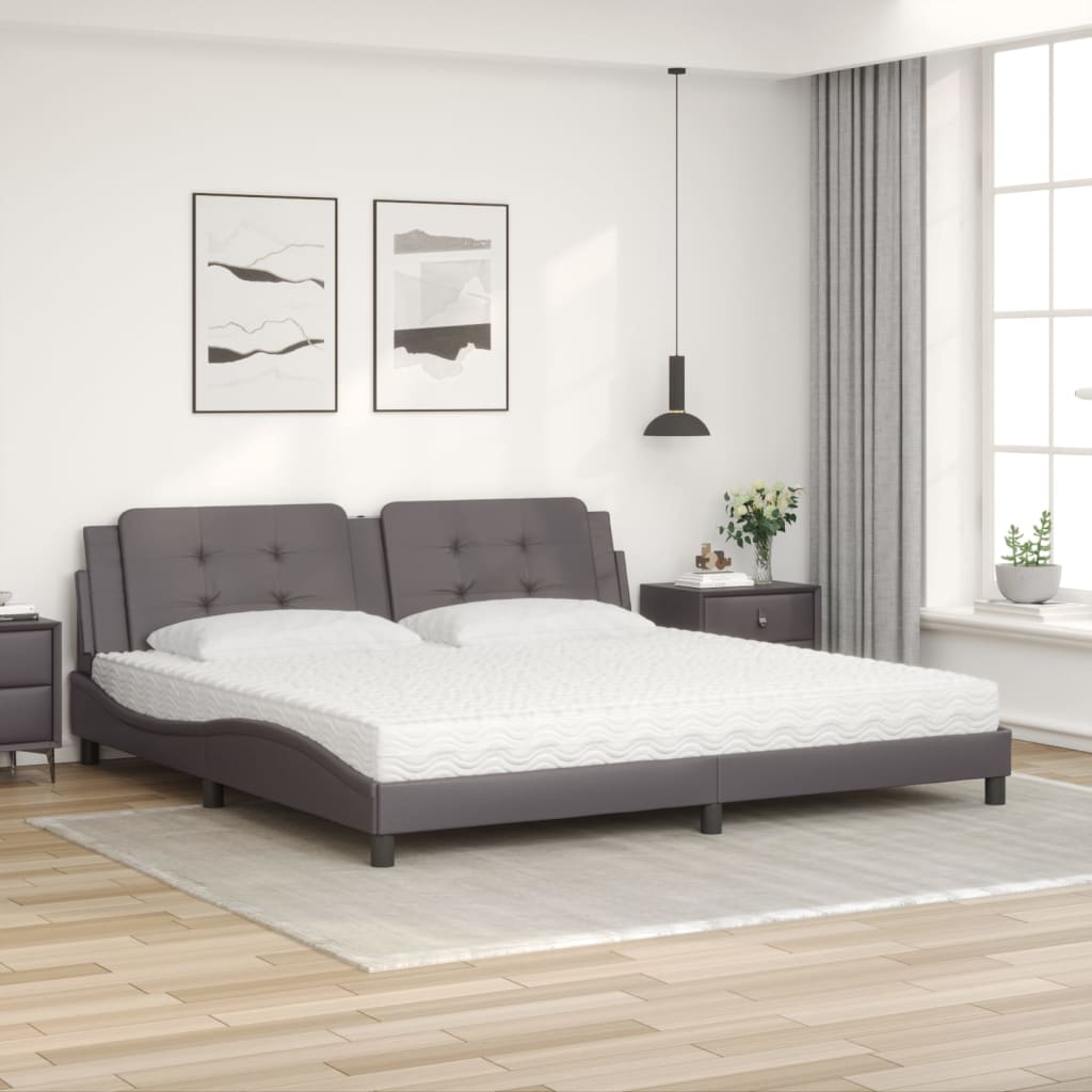 vidaXL Pat cu saltea, gri, 200x200 cm, piele ecologică vidaXL Pat cu saltea, gri, 200x200 cm, piele ecologică