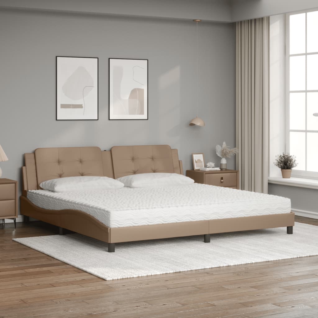 vidaXL Pat cu saltea, cappuccino, 200x200 cm, piele ecologică vidaXL Pat cu saltea, cappuccino, 200x200 cm, piele ecologică
