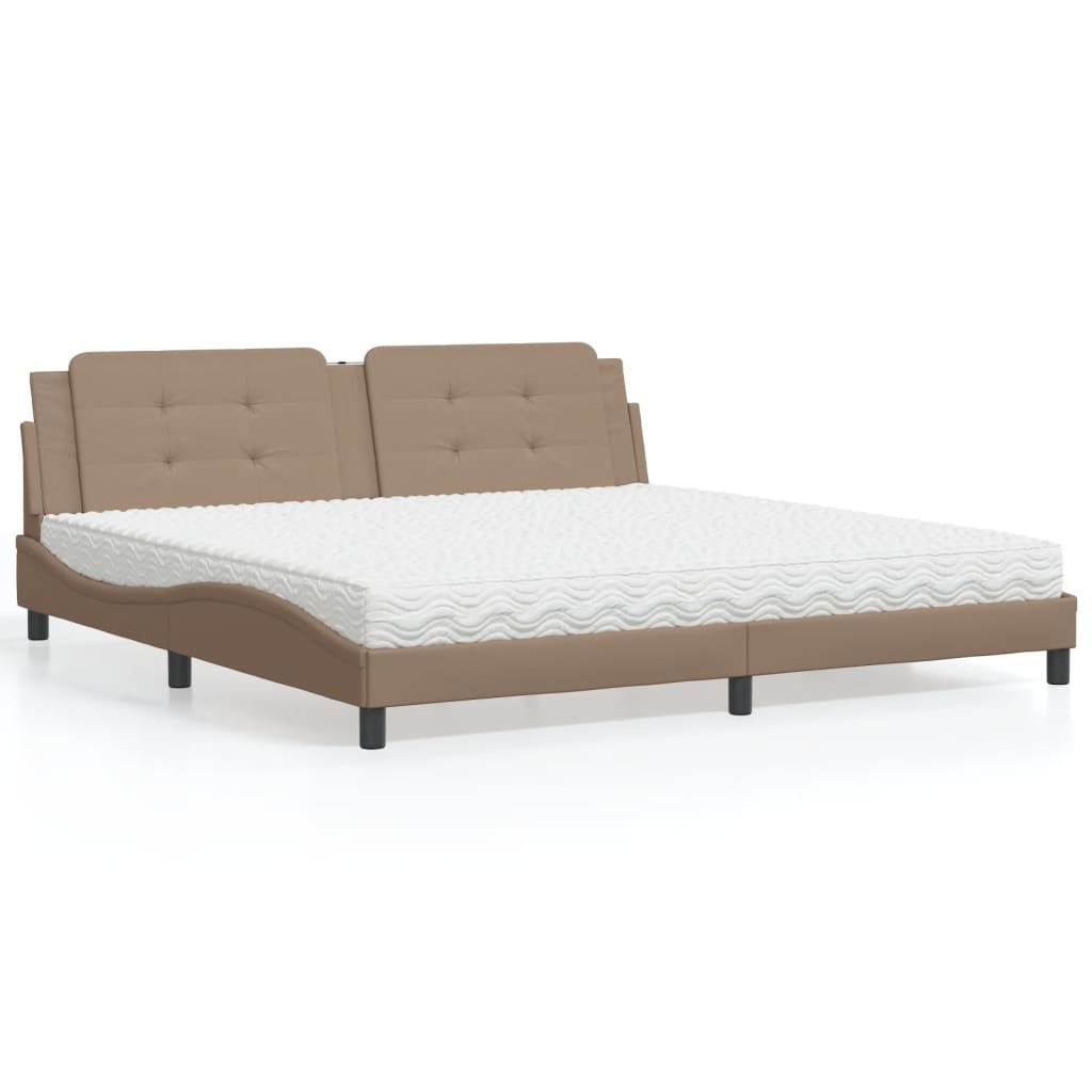 vidaXL Pat cu saltea, cappuccino, 200x200 cm, piele ecologică vidaXL Pat cu saltea, cappuccino, 200x200 cm, piele ecologică