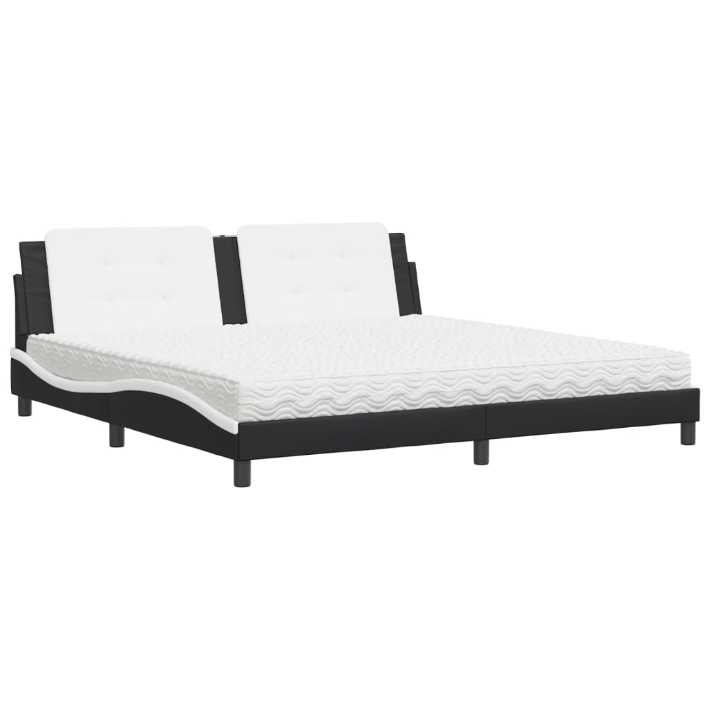 vidaXL Pat cu saltea, negru și alb, 200x200 cm, piele ecologică vidaXL Pat cu saltea, negru și alb, 200x200 cm, piele ecologică