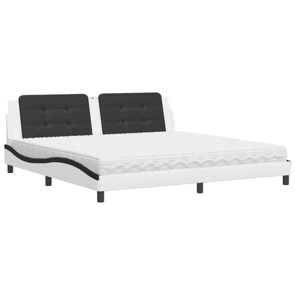 vidaXL Pat cu saltea, alb și negru, 200x200 cm, piele ecologică vidaXL Pat cu saltea, alb și negru, 200x200 cm, piele ecologică