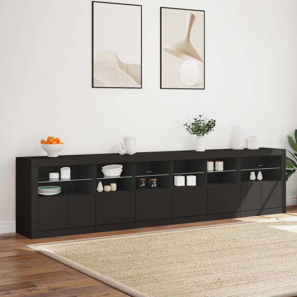 vidaXL Dulap cu lumini LED, negru, 283x37x67 cm