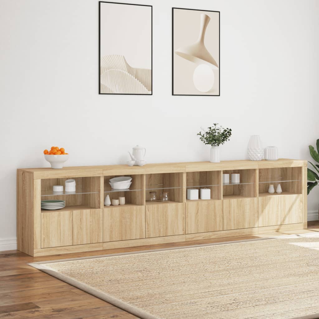 vidaXL Dulap cu lumini LED, stejar sonoma, 283x37x67 cm vidaXL Dulap cu lumini LED, stejar sonoma, 283x37x67 cm