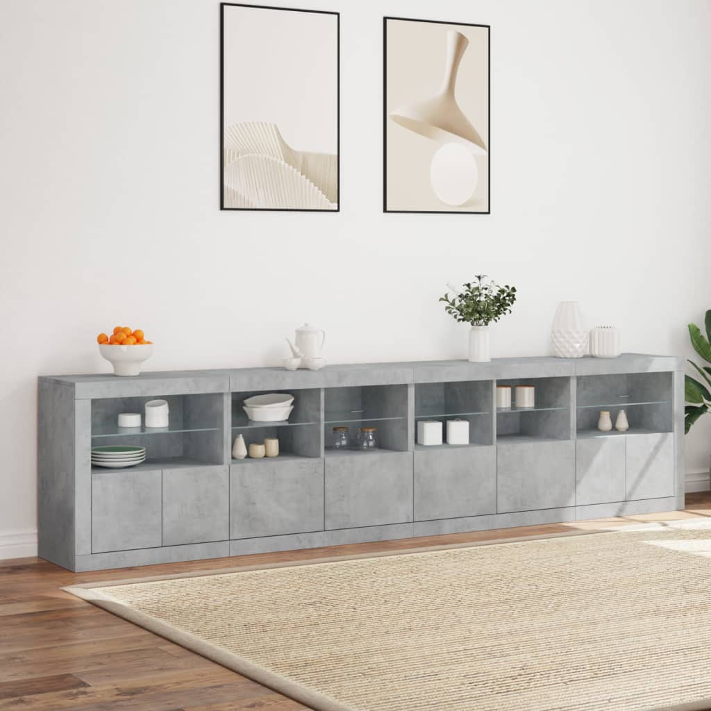 vidaXL Dulap cu lumini LED, gri beton, 283x37x67 cm vidaXL Dulap cu lumini LED, gri beton, 283x37x67 cm