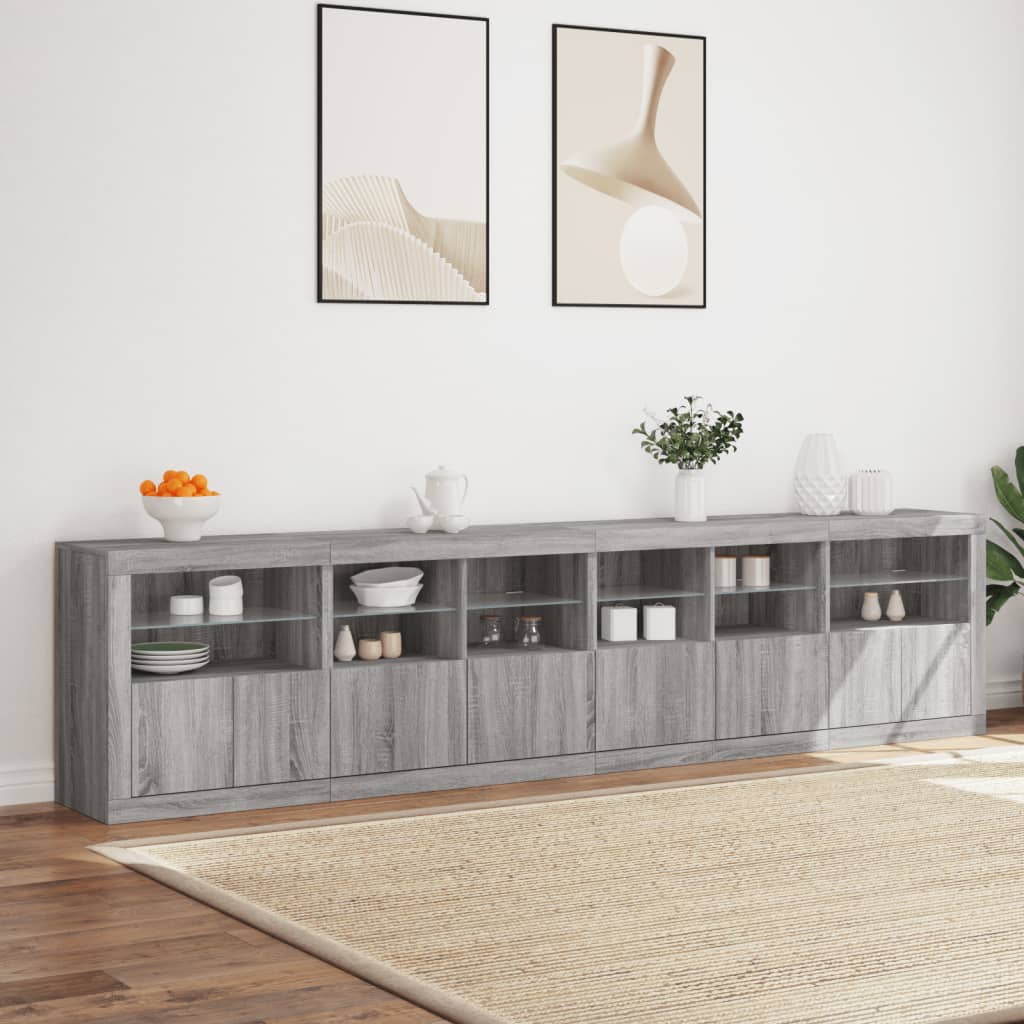 vidaXL Dulap cu lumini LED, gri sonoma, 283x37x67 cm vidaXL Dulap cu lumini LED, gri sonoma, 283x37x67 cm