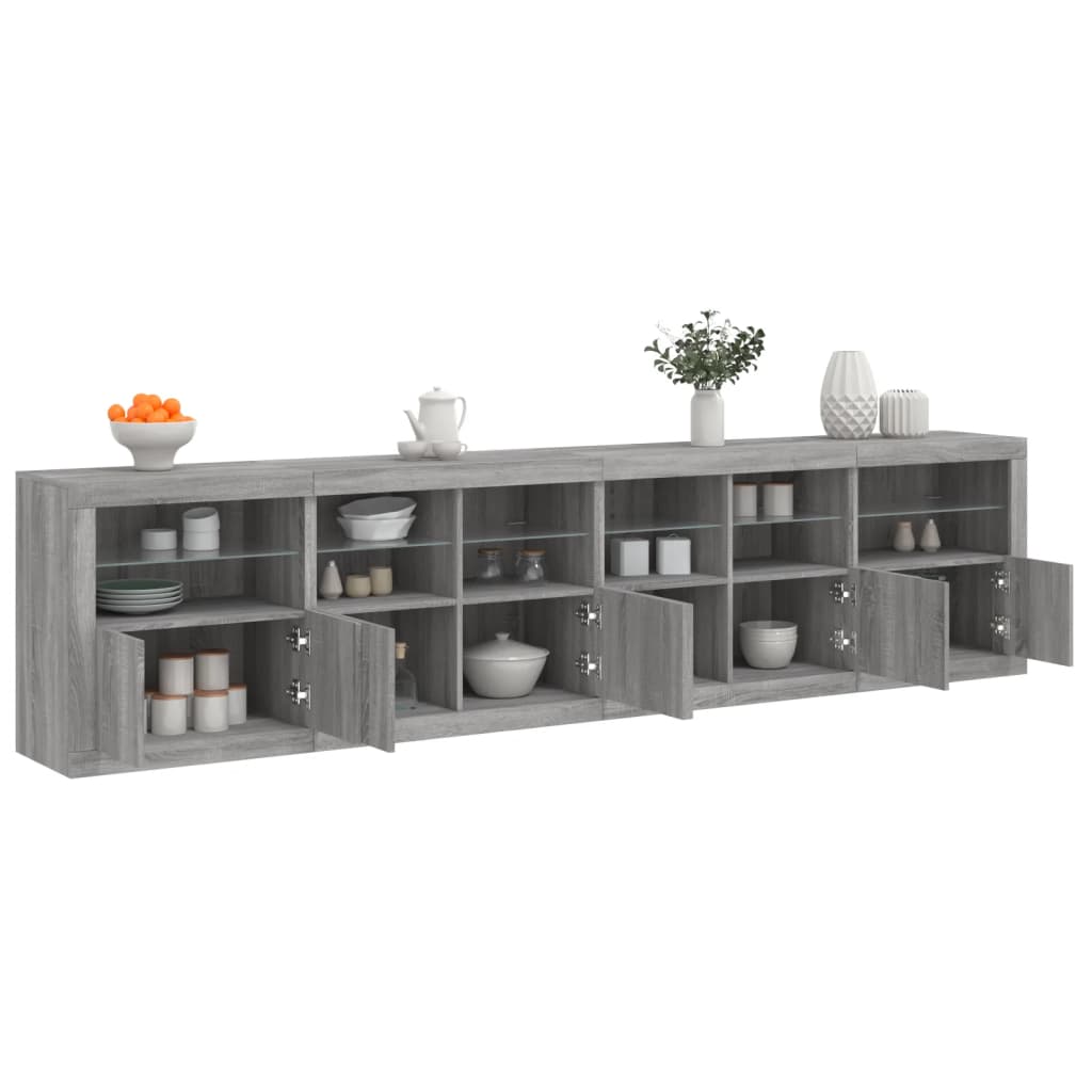 vidaXL Dulap cu lumini LED, gri sonoma, 283x37x67 cm vidaXL Dulap cu lumini LED, gri sonoma, 283x37x67 cm