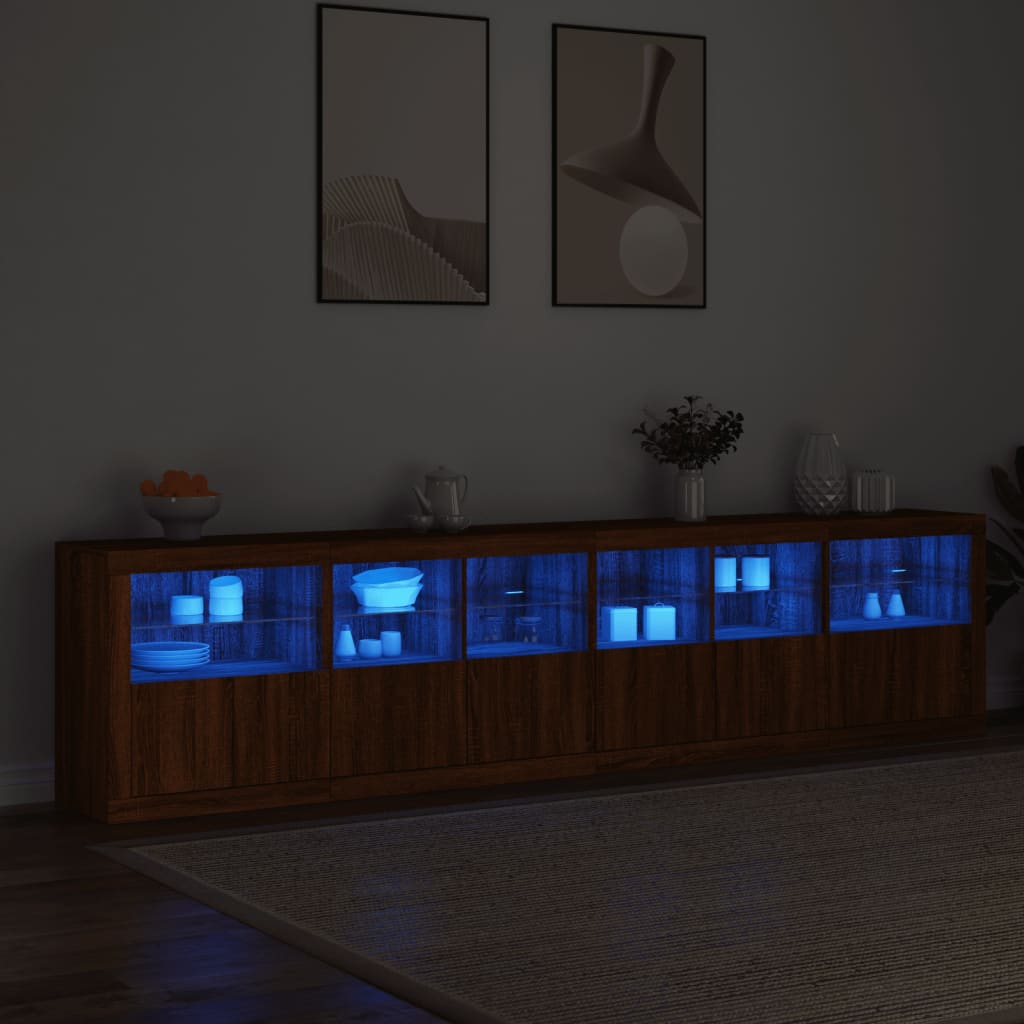 vidaXL Dulap cu lumini LED, stejar maro, 283x37x67 cm vidaXL Dulap cu lumini LED, stejar maro, 283x37x67 cm