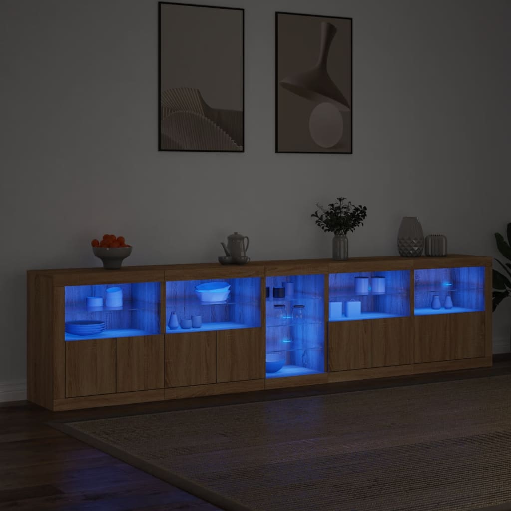 vidaXL Dulap cu lumini LED, stejar sonoma, 283x37x67 cm vidaXL Dulap cu lumini LED, stejar sonoma, 283x37x67 cm