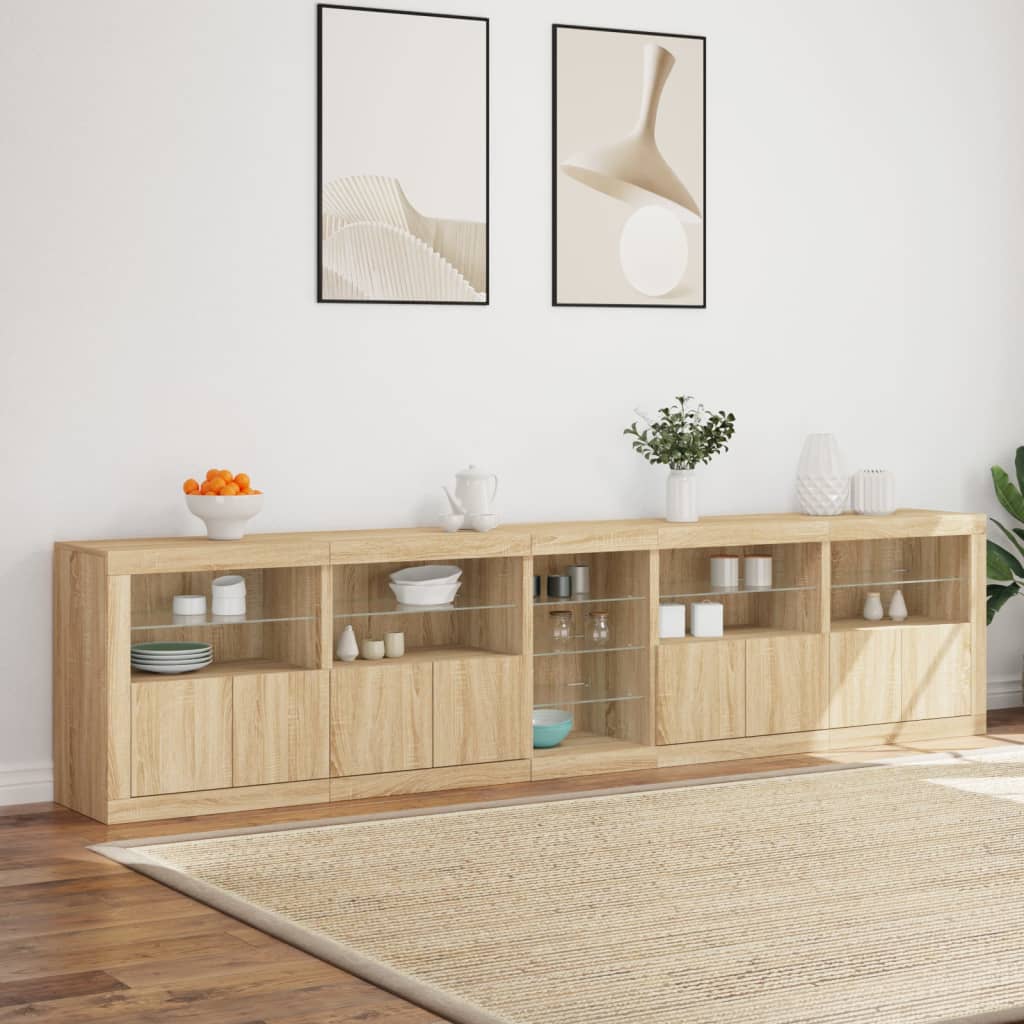 vidaXL Dulap cu lumini LED, stejar sonoma, 283x37x67 cm vidaXL Dulap cu lumini LED, stejar sonoma, 283x37x67 cm