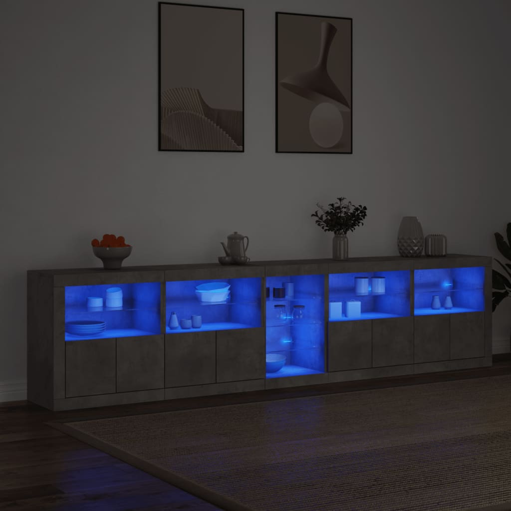vidaXL Dulap cu lumini LED, gri beton, 283x37x67 cm