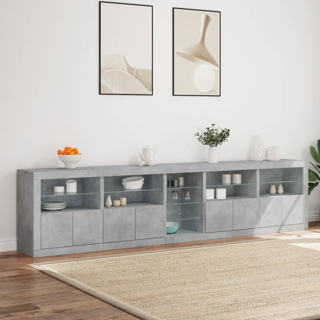 vidaXL Dulap cu lumini LED, gri beton, 283x37x67 cm