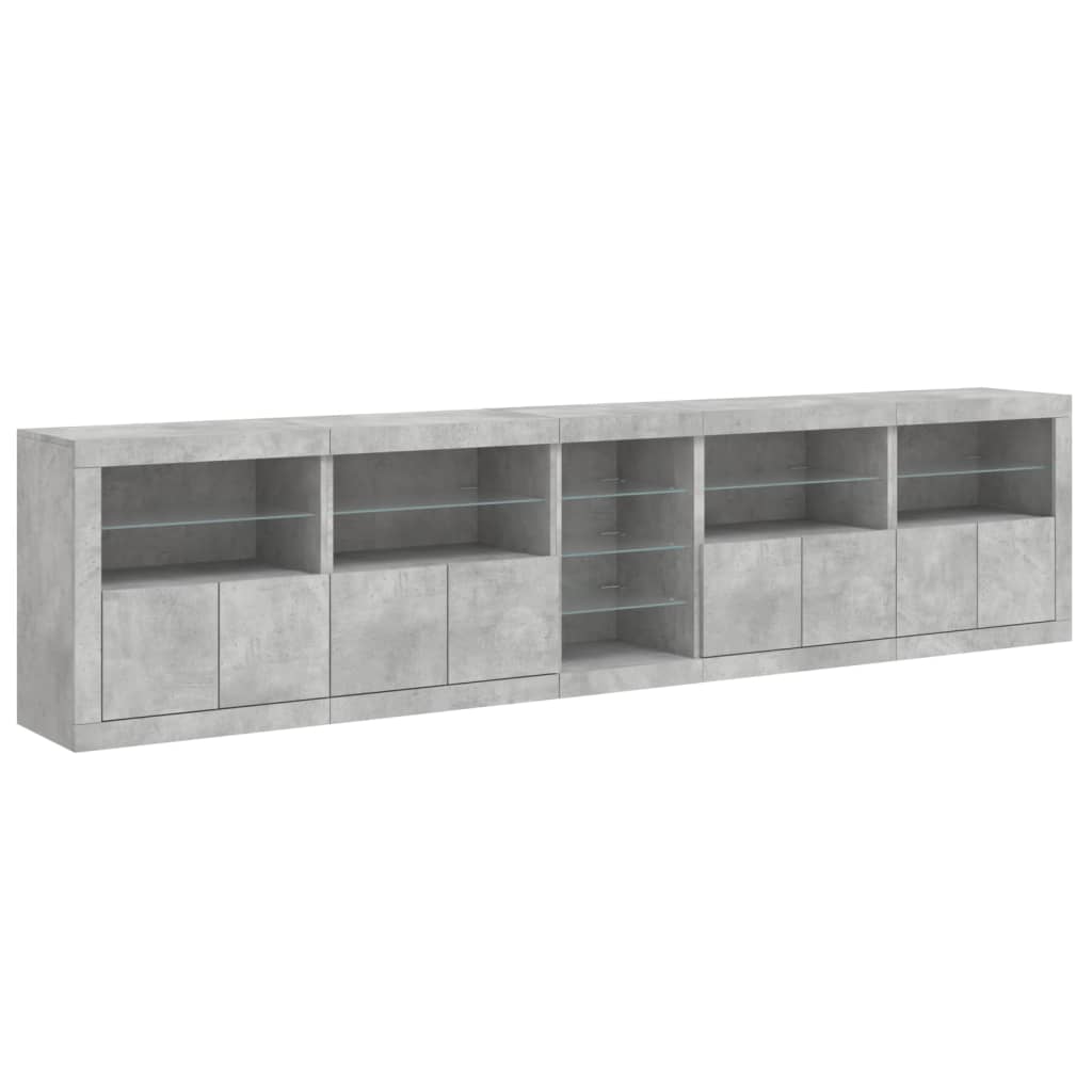 vidaXL Dulap cu lumini LED, gri beton, 283x37x67 cm