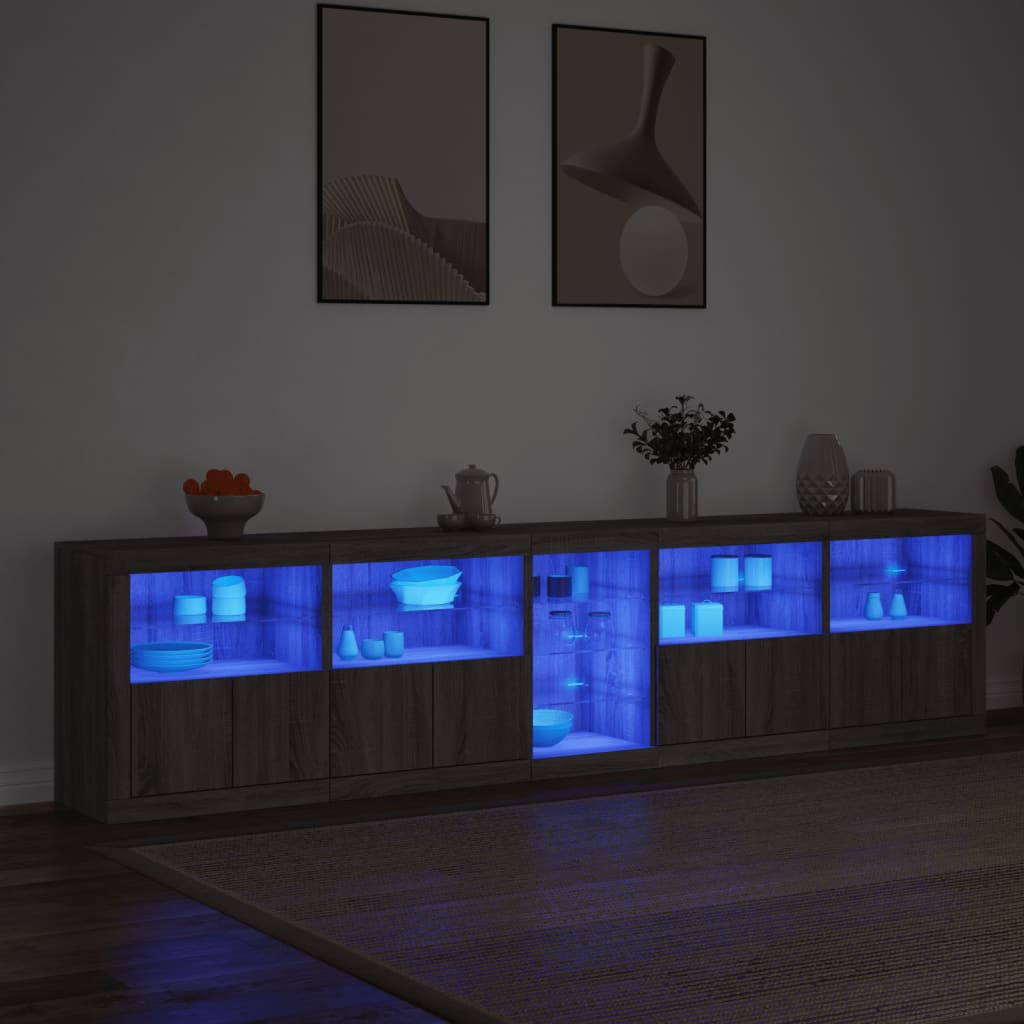 vidaXL Dulap cu lumini LED, gri sonoma, 283x37x67 cm