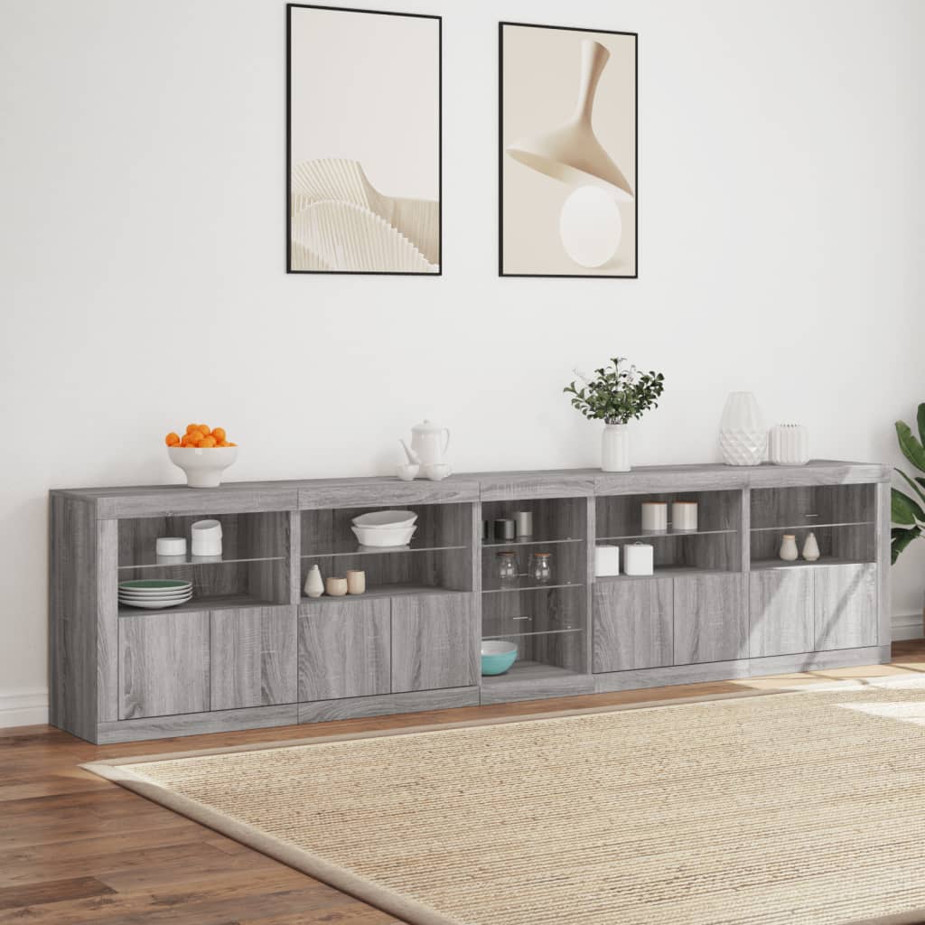 vidaXL Dulap cu lumini LED, gri sonoma, 283x37x67 cm