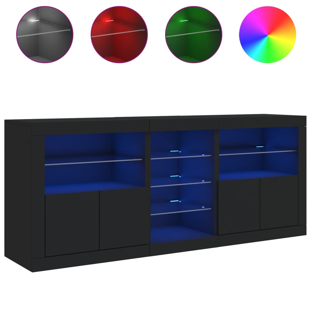 vidaXL Servantă cu lumini LED, negru, 162x37x67 cm