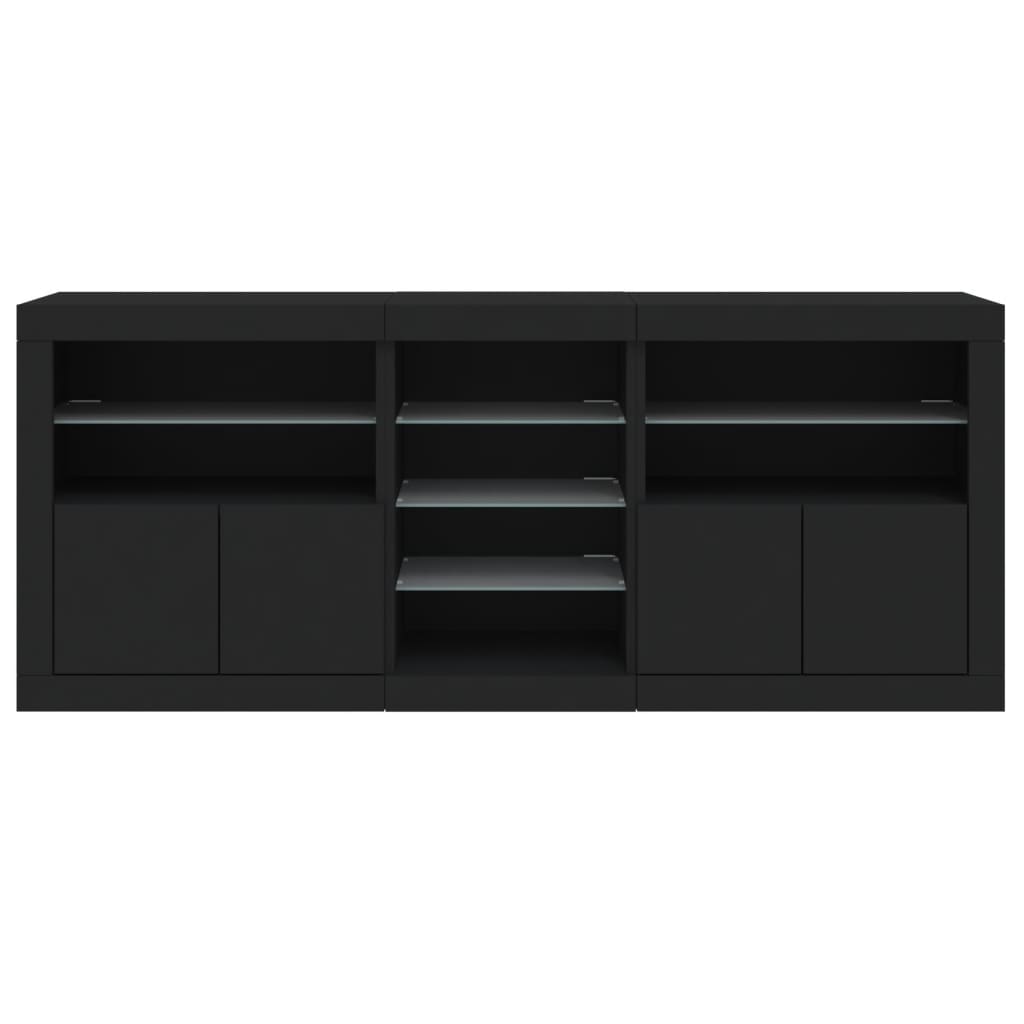 vidaXL Servantă cu lumini LED, negru, 162x37x67 cm