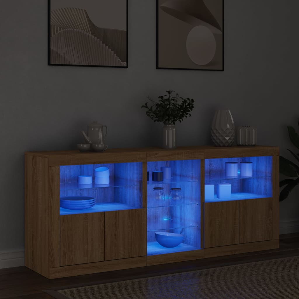 vidaXL Servantă cu lumini LED, stejar sonoma, 162x37x67 cm