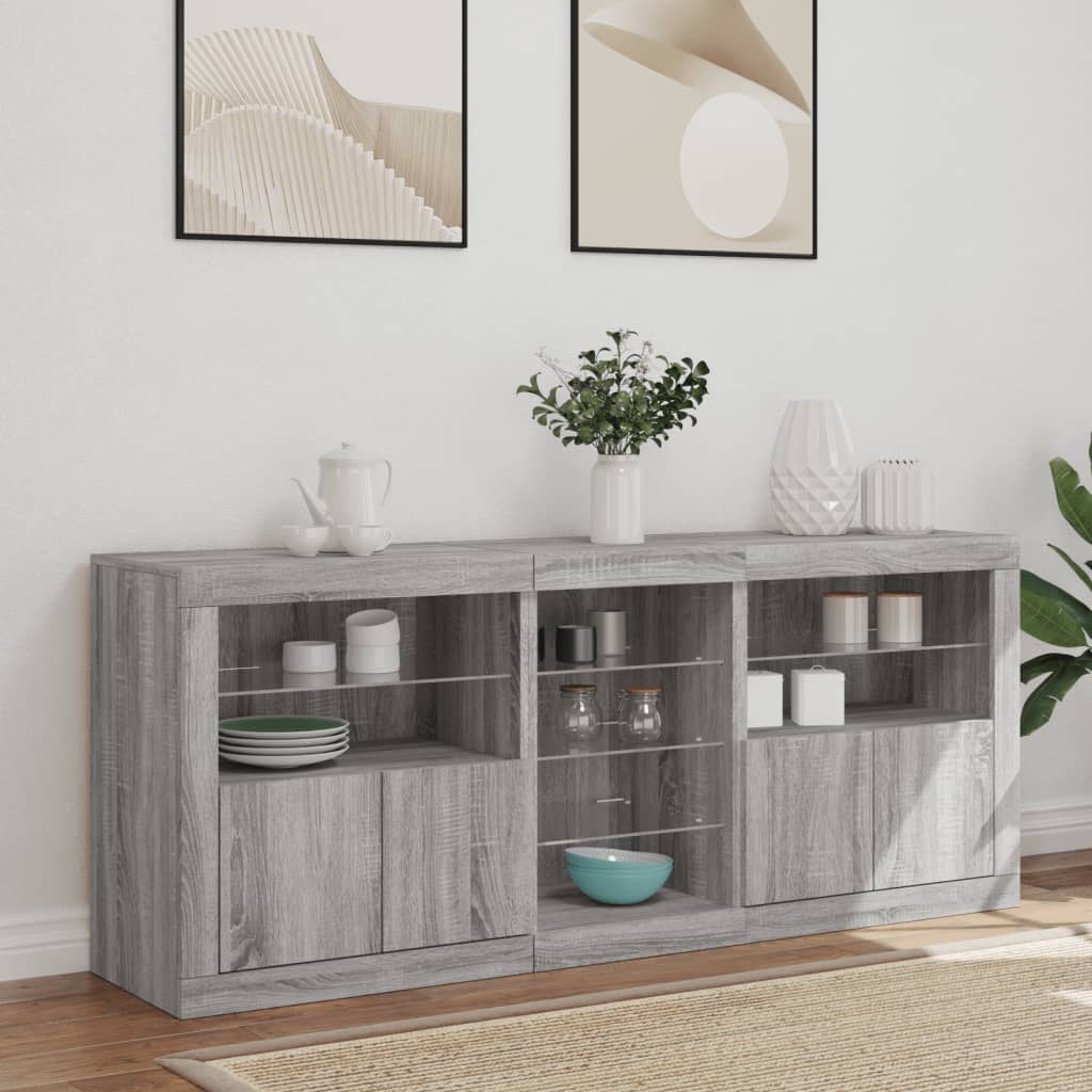 vidaXL Servantă cu lumini LED, gri sonoma, 162x37x67 cm vidaXL Servantă cu lumini LED, gri sonoma, 162x37x67 cm