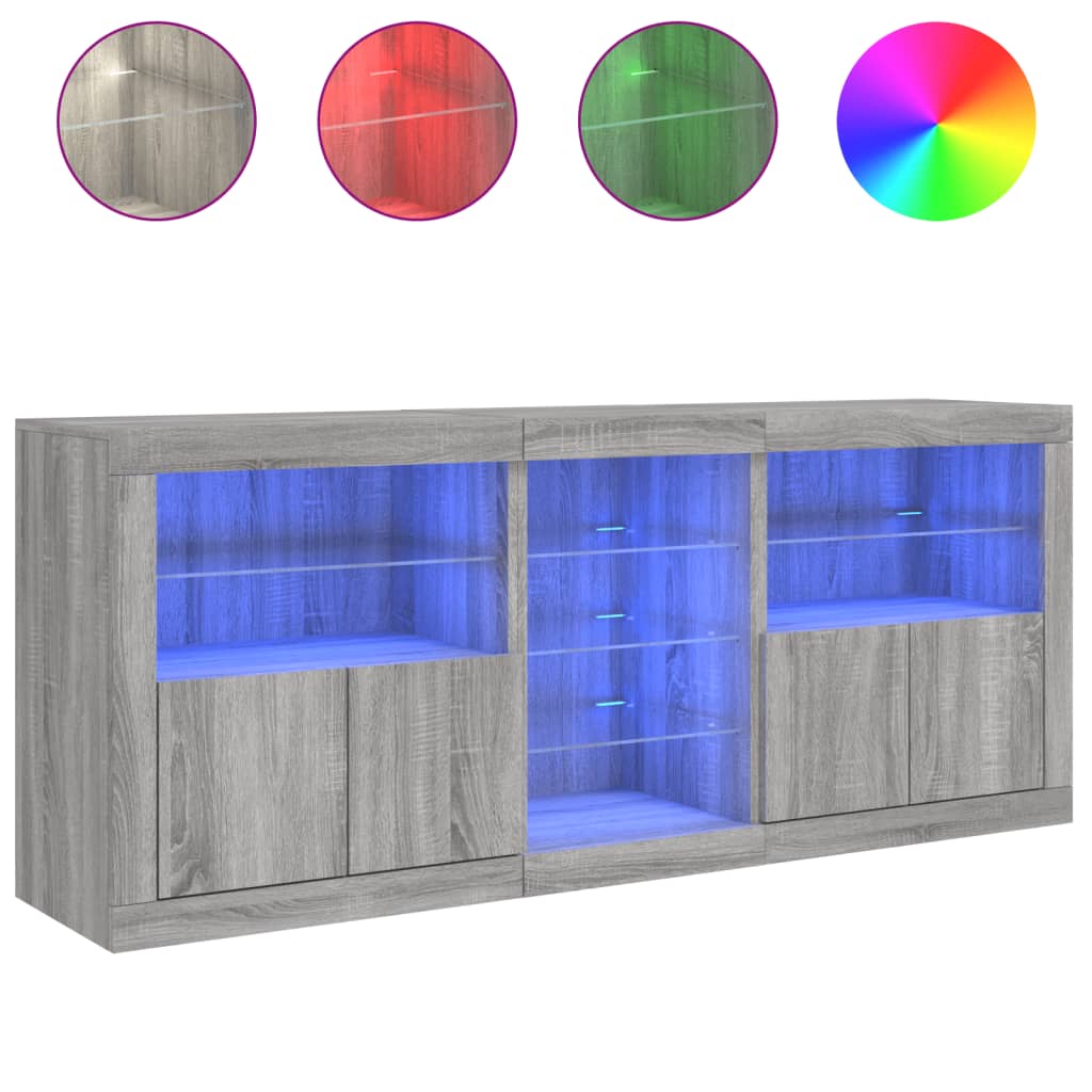 vidaXL Servantă cu lumini LED, gri sonoma, 162x37x67 cm vidaXL Servantă cu lumini LED, gri sonoma, 162x37x67 cm