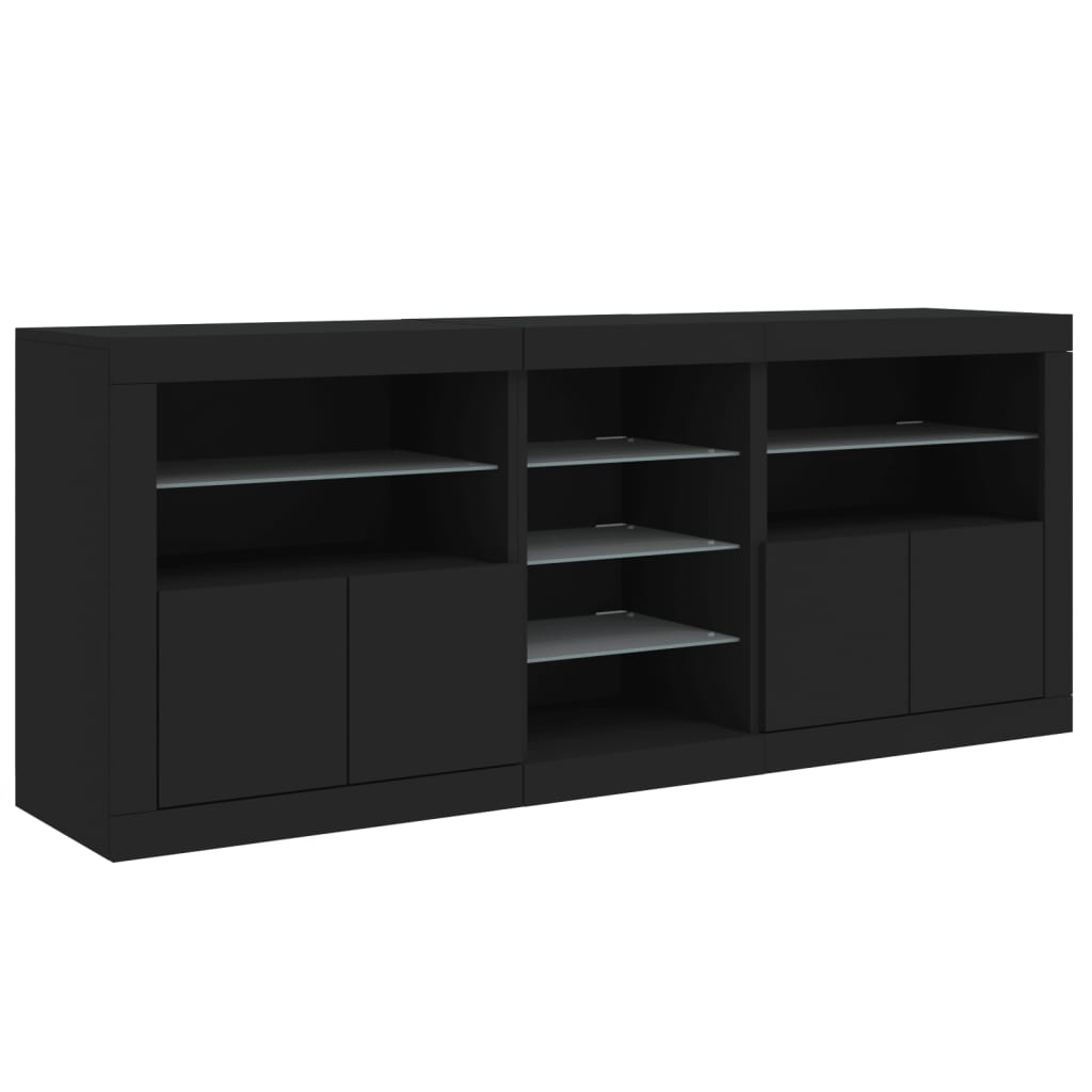 vidaXL Servantă cu lumini LED, negru, 181,5x37x67 cm