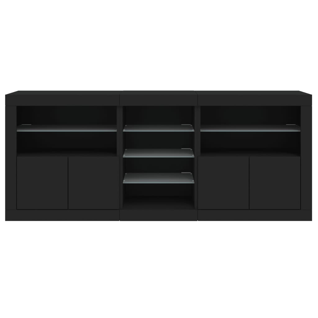 vidaXL Servantă cu lumini LED, negru, 181,5x37x67 cm