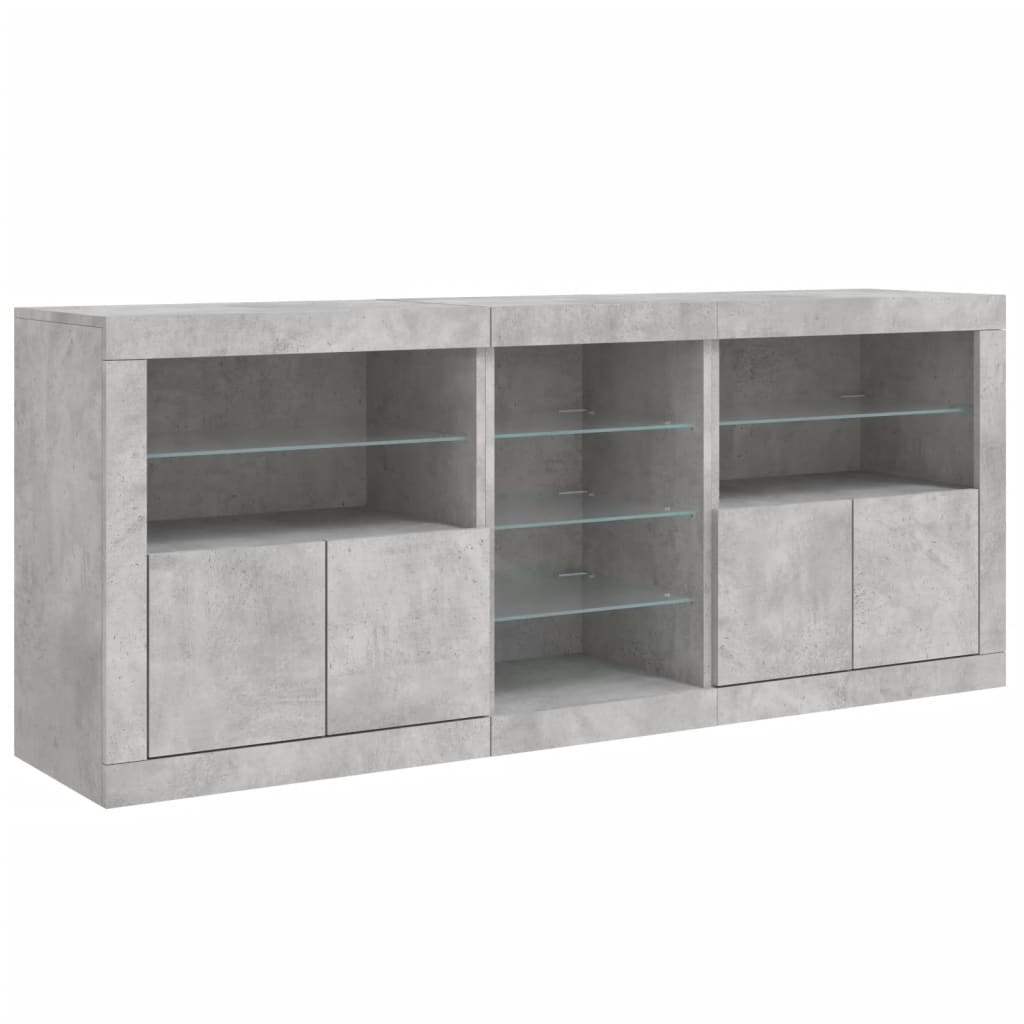 vidaXL Servantă cu lumini LED, gri beton, 181,5x37x67 cm