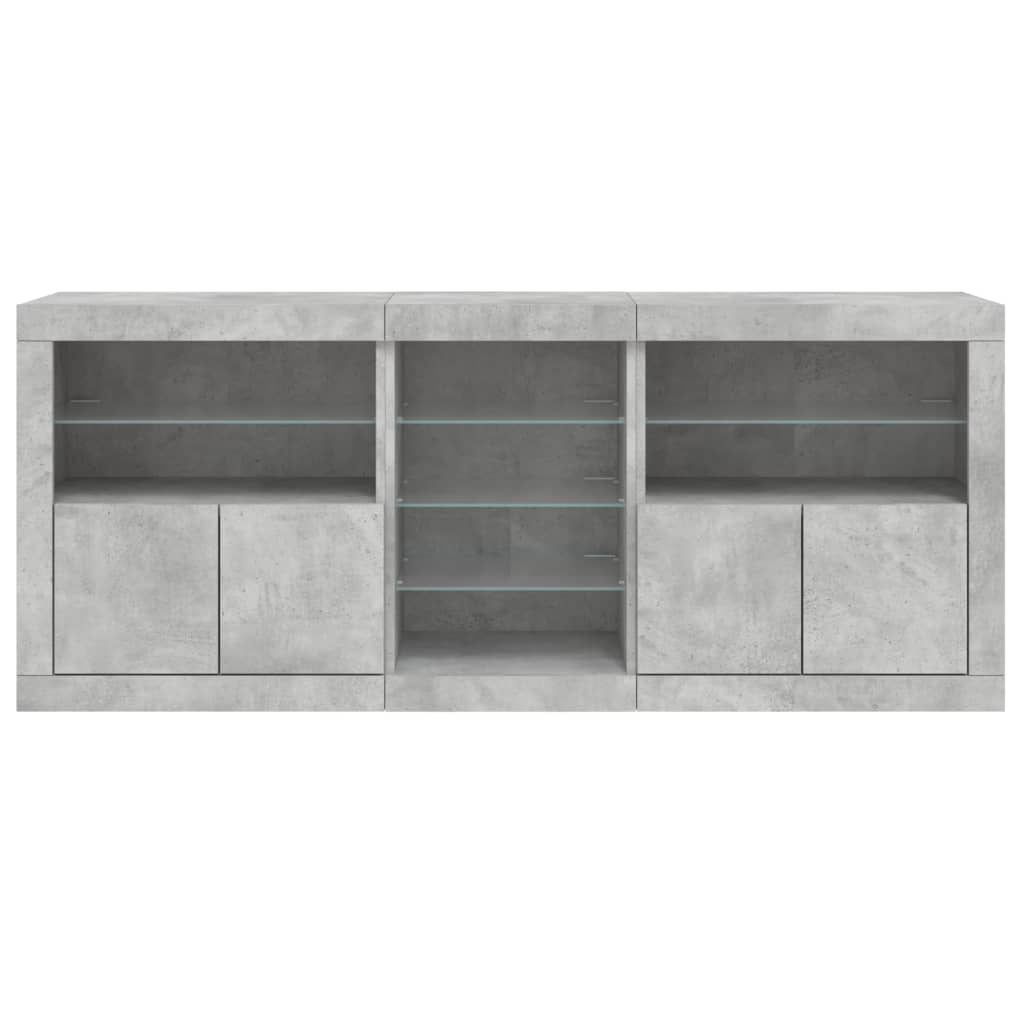 vidaXL Servantă cu lumini LED, gri beton, 181,5x37x67 cm