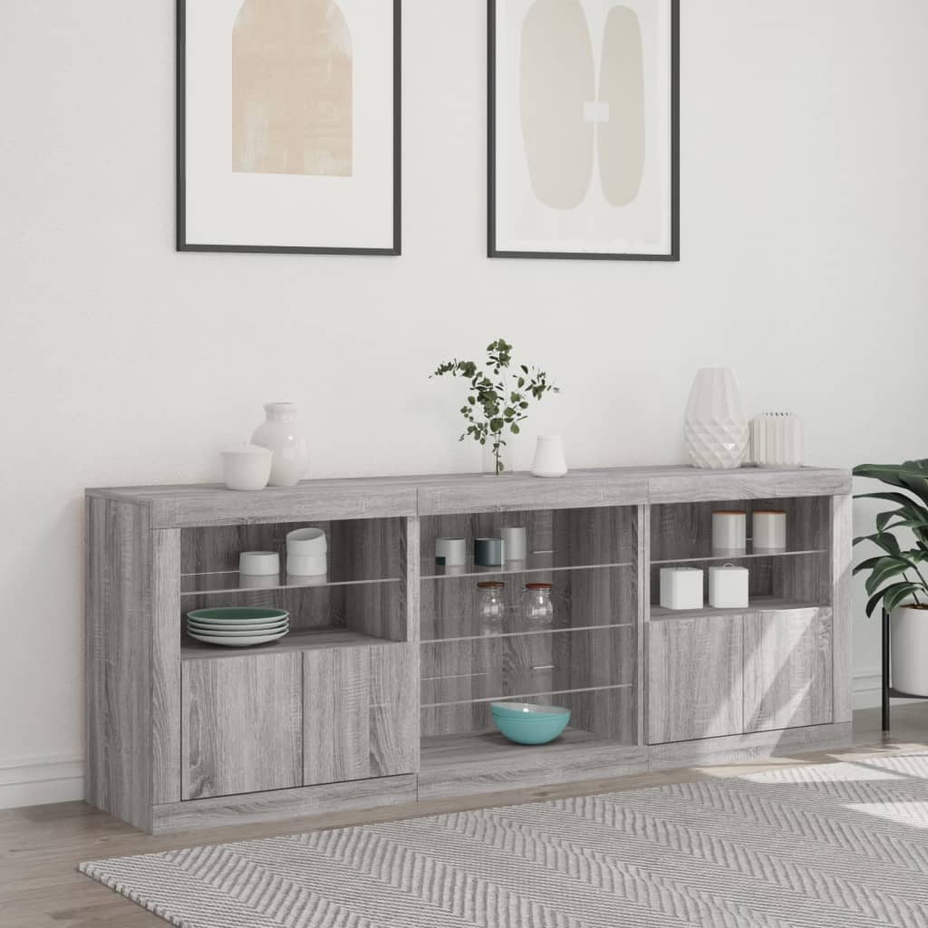 vidaXL Servantă cu lumini LED, gri sonoma, 181,5x37x67 cm vidaXL Servantă cu lumini LED, gri sonoma, 181,5x37x67 cm