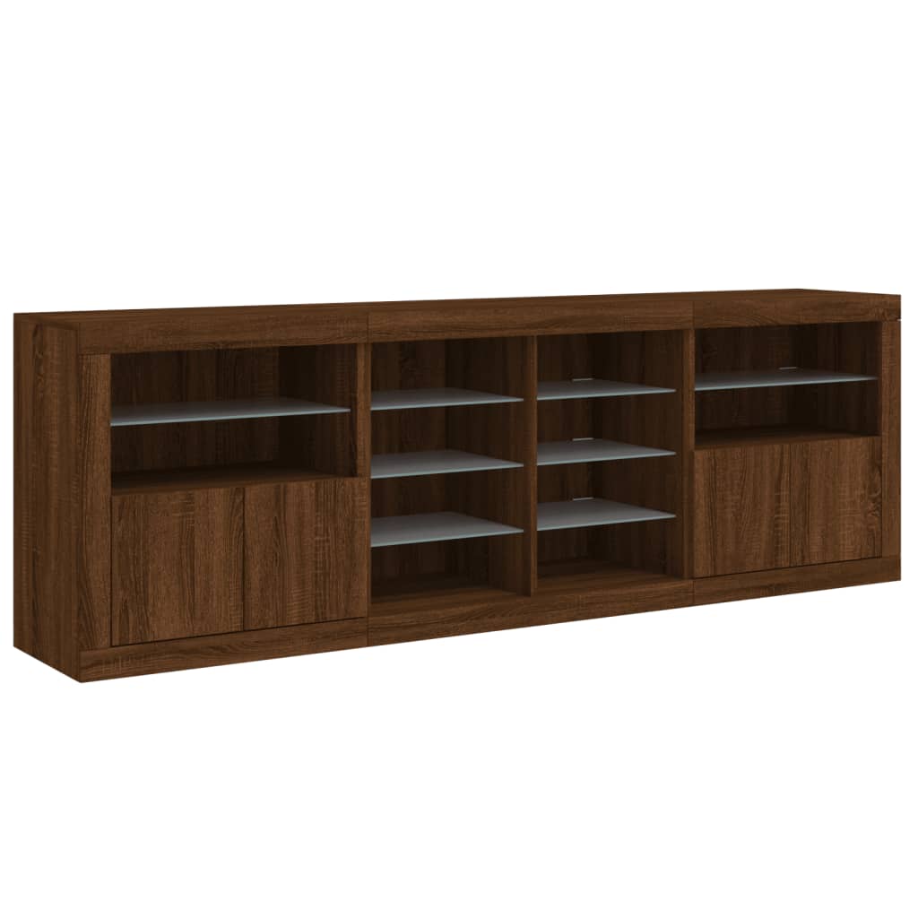 vidaXL Servantă cu lumini LED, stejar maro, 202x37x67 cm vidaXL Servantă cu lumini LED, stejar maro, 202x37x67 cm