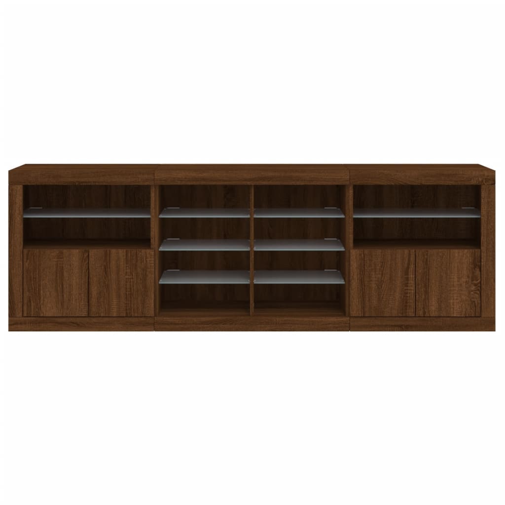 vidaXL Servantă cu lumini LED, stejar maro, 202x37x67 cm vidaXL Servantă cu lumini LED, stejar maro, 202x37x67 cm