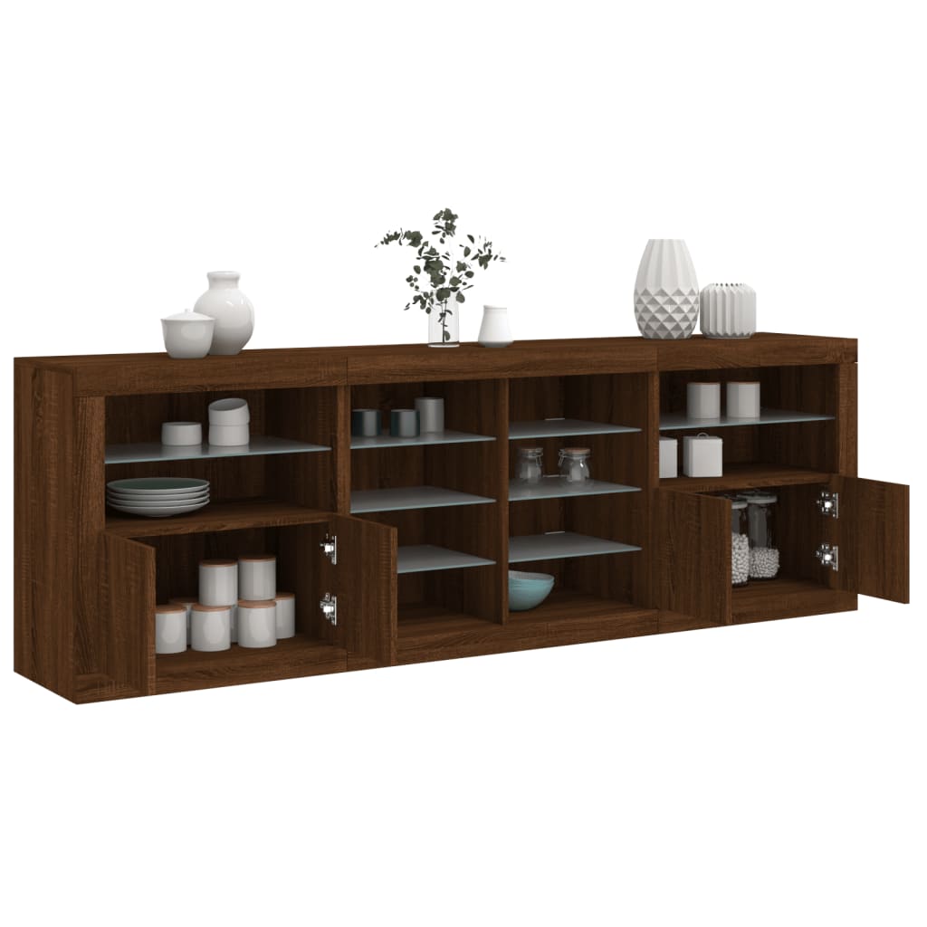 vidaXL Servantă cu lumini LED, stejar maro, 202x37x67 cm vidaXL Servantă cu lumini LED, stejar maro, 202x37x67 cm