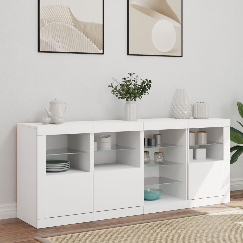 vidaXL Servantă cu lumini LED, alb, 164x37x67 cm vidaXL Servantă cu lumini LED, alb, 164x37x67 cm