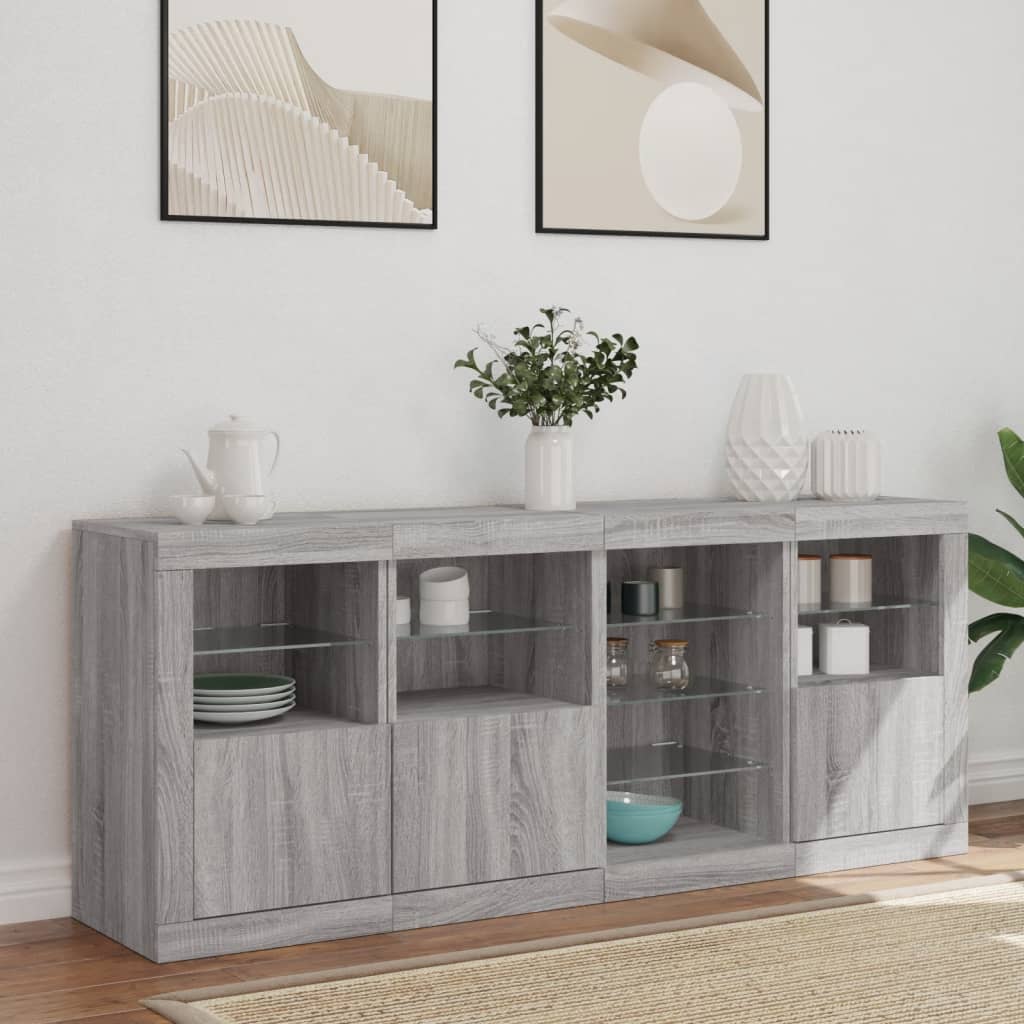 vidaXL Servantă cu lumini LED, gri sonoma, 164x37x67 cm vidaXL Servantă cu lumini LED, gri sonoma, 164x37x67 cm