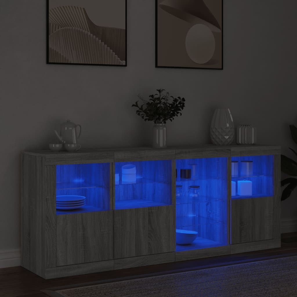 vidaXL Servantă cu lumini LED, gri sonoma, 164x37x67 cm vidaXL Servantă cu lumini LED, gri sonoma, 164x37x67 cm