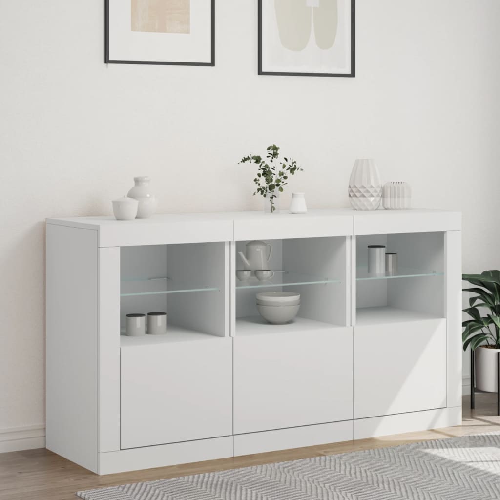 vidaXL Servantă cu lumini LED, alb, 123x37x67 cm vidaXL Servantă cu lumini LED, alb, 123x37x67 cm