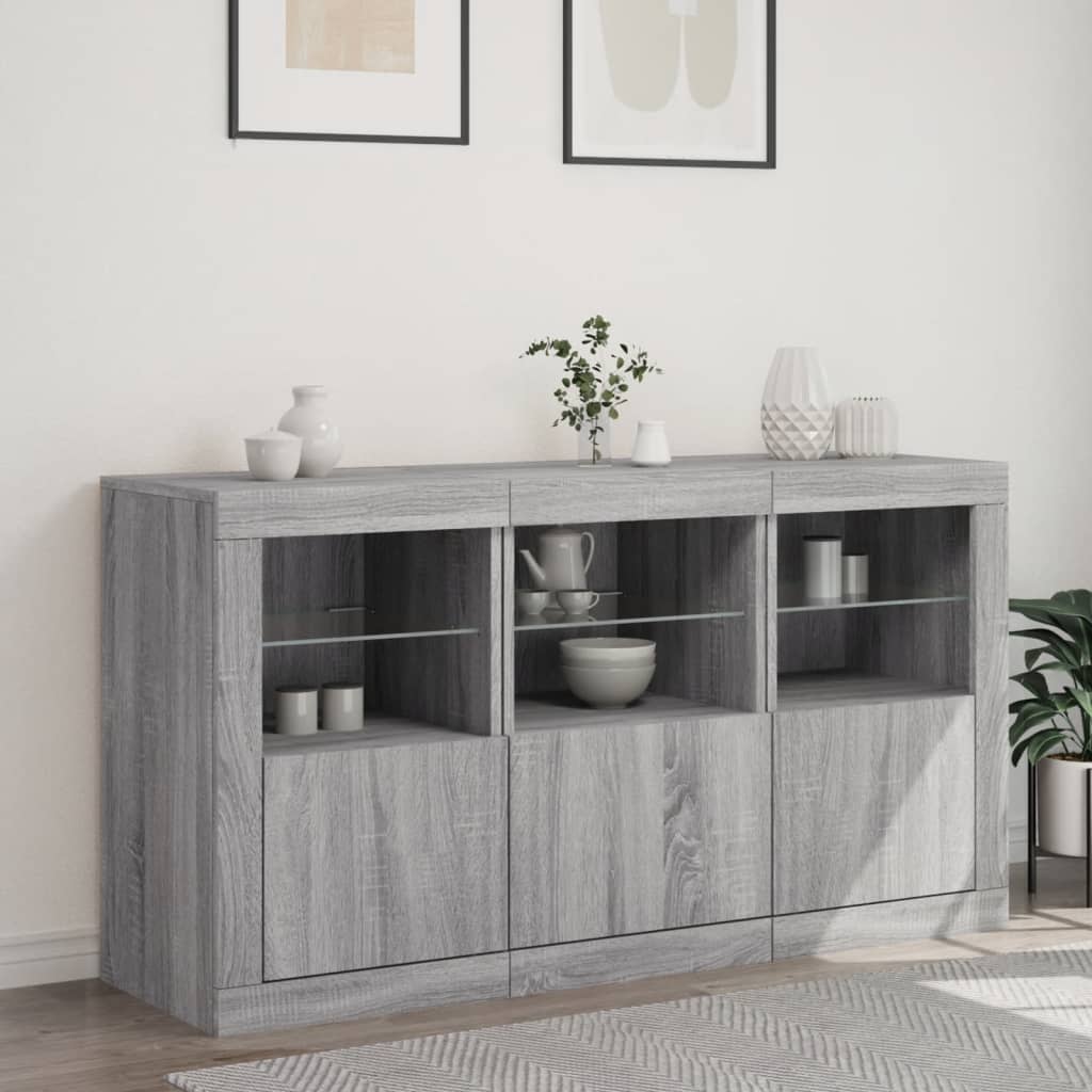 vidaXL Servantă cu lumini LED, gri sonoma, 123x37x67 cm