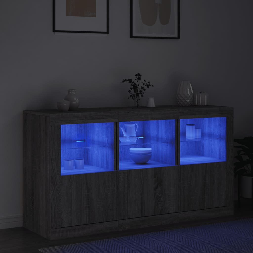 vidaXL Servantă cu lumini LED, gri sonoma, 123x37x67 cm