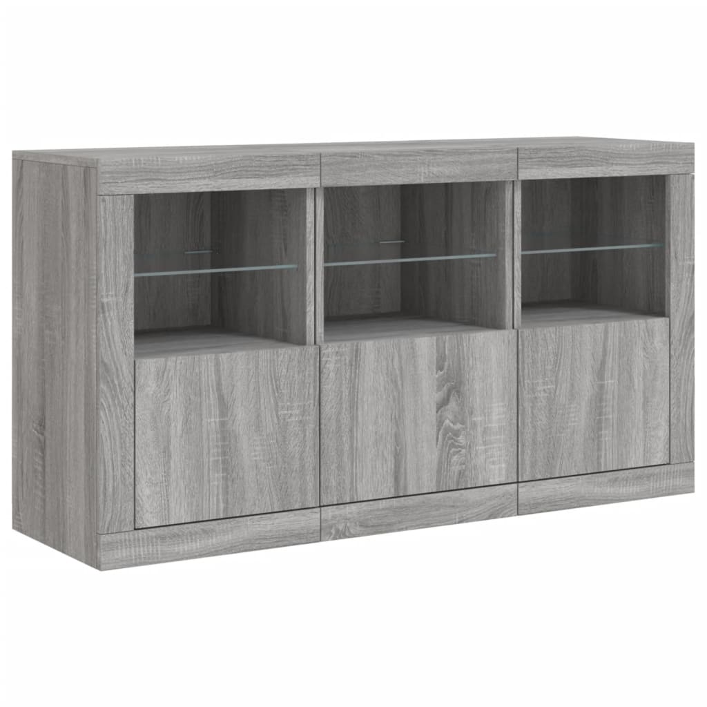 vidaXL Servantă cu lumini LED, gri sonoma, 123x37x67 cm