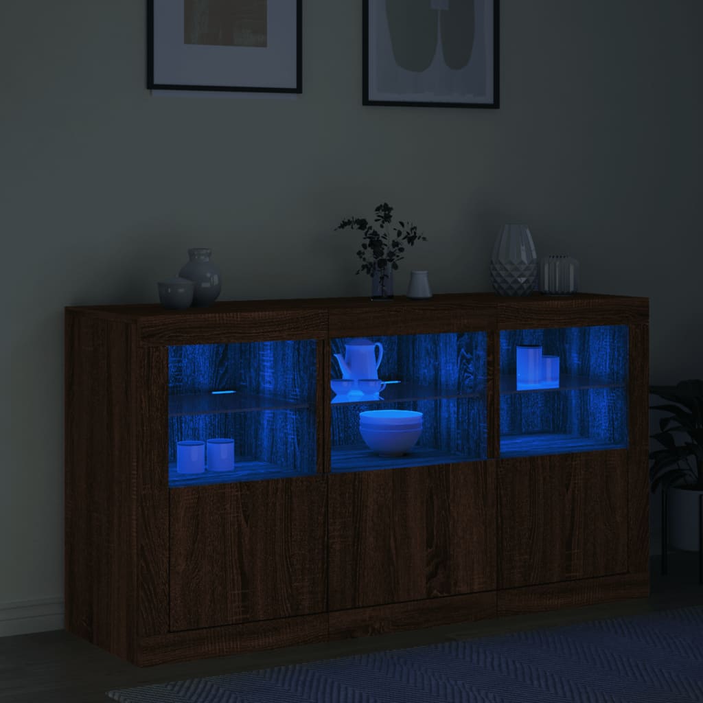 vidaXL Servantă cu lumini LED, stejar maro, 123x37x67 cm vidaXL Servantă cu lumini LED, stejar maro, 123x37x67 cm