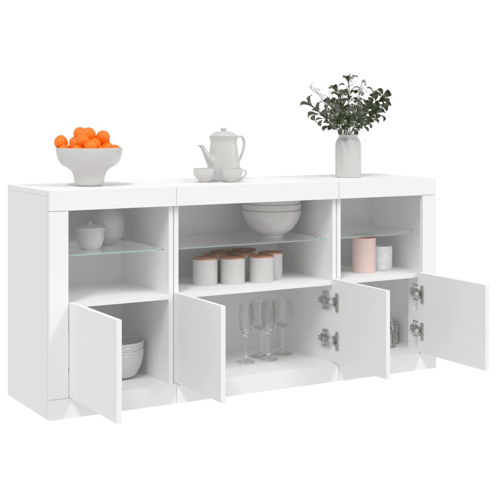 vidaXL Servantă cu lumini LED, alb, 142,5x37x67 cm