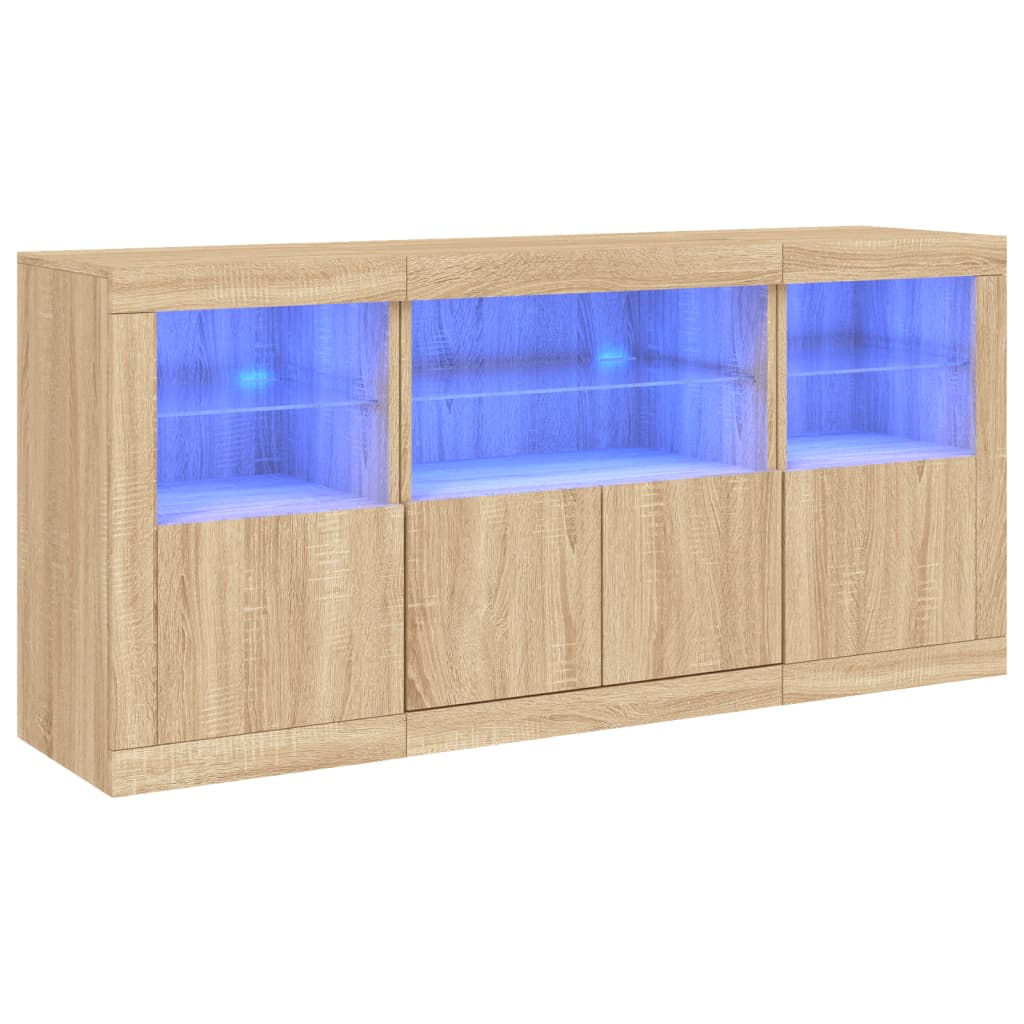 vidaXL Servantă cu lumini LED, stejar sonoma, 142,5x37x67 cm
